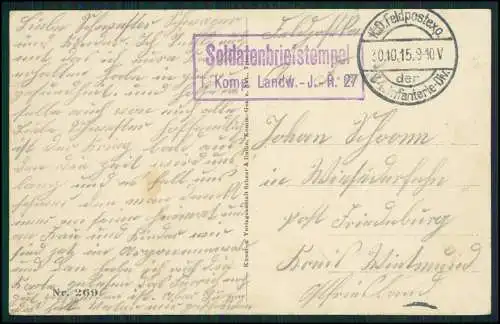 AK 1. WK Varennes - Soldatenbriefstempel 1. Komp. Landw.-J.- A. 27 Feldpost 1915