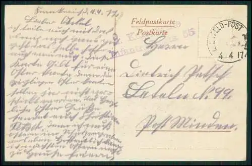 AK 1. WK Bantheville Meuse - Infanterie Regiment 55 Feldpost 1917 gelaufen