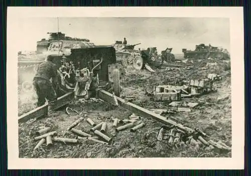 4x Foto 10,5 x 6,5cm - altes Papier nach 1945 - englische Soldaten Flak Geschütz
