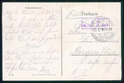 AK 1. WK Schlachter Feldschlächterei deutsche Soldaten - Feldpost 1916 gelaufen