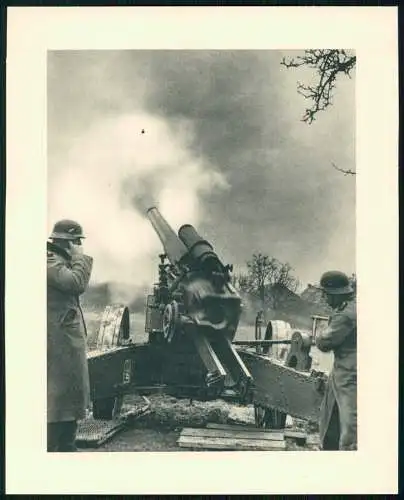 Original Druck 24x19cm Karton - Wehrmacht Geschütz Flak feuert an der Westfront