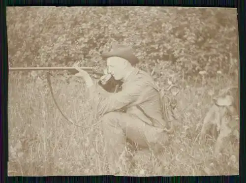 4x Foto Jäger auf der Jagd mit Gewehr Fernglas - Hund apportiert Birkhan 1941