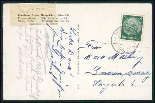 AK Hetzerath an der Mosel Gasthaus Gasthof Anton Hauprich - 1940 gelaufen