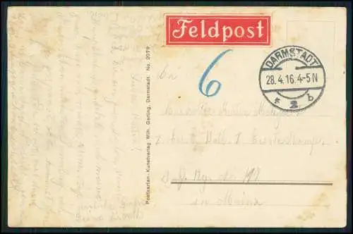 AK Darmstadt Hauptbahnhof Großherzog Palais & Künstlerkolonie 1916 Feldpost gel.