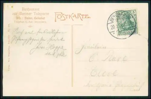 AK Barmen Wuppertal Barmer Talsperre Sperrmauer 1907 gelaufen