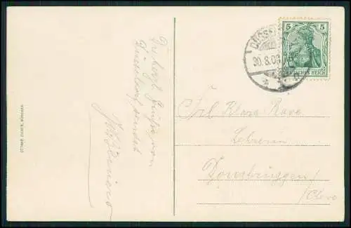 AK Düsseldorf, Rheinbrücke, vom Ufer gesehen - 1908 gelaufen