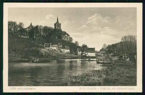 AK Bad Cleve Kleve am Niederrhein Partie am Kermisdahl, Boot, Ufer, Kirche 1910