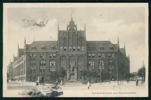 AK Essen im Ruhrgebiet Königliche Eisenbahn-Direktion Bismarck-Denkmal 1915 gel.