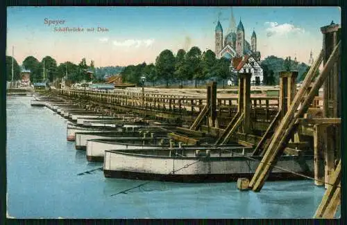 AK Speyer am Rhein - Schiffbrücke mit Dom - 1917 gelaufen