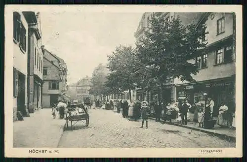 AK Höchst Frankfurt am Main, Straßenpartie zum Freitagsmarkt, Geschäft 1916 gel.