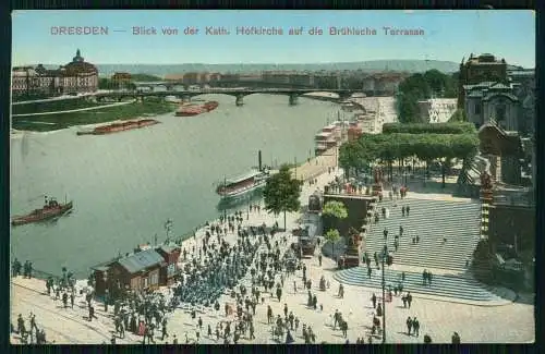 AK DRESDEN Blick von der Kath Hofkirche auf die Brühlsche Terrasse 1911 gelaufen
