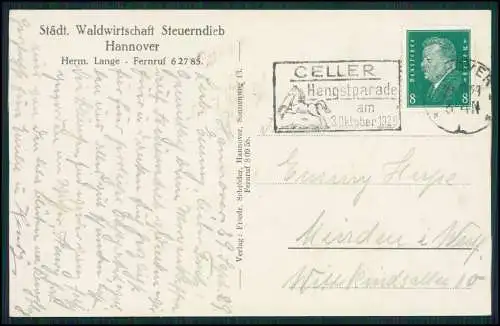 AK  Hannover Waldwirtschaft Steuerndieb Inh. H. Lange 1929 gelaufen Celle Hengst