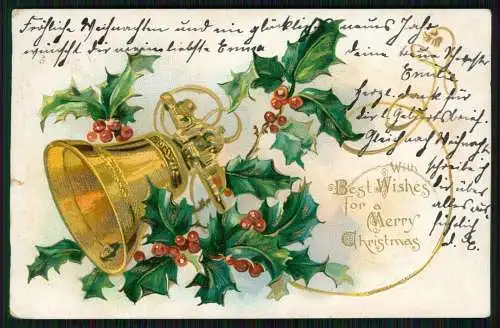 AK Präge Litho - Glocke With Best Wishes for a Merry Christmas - 1906 gelaufen