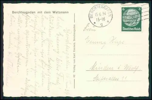 AK Berchtesgaden in Oberbayern - Blick auf Watzmann - 1934 gelaufen