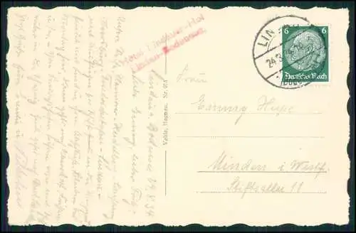 Foto AK Lindau am Bodensee Schwaben- Hafeneinfahrt - 1934 gelaufen Hotel Stempel