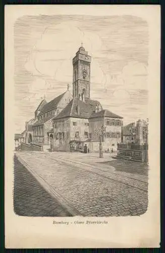 AK Stengel Präge Radierung - Bamberg Oberfranken Schulplatz m. obere Pfarrkirche