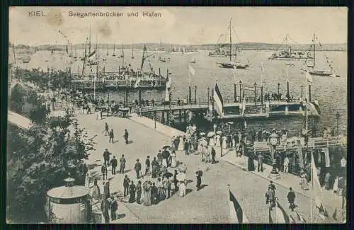 AK Kiel - Seegartenbrücke, Hafen Schiffe Boote - 1911 gelaufen