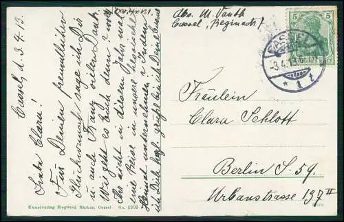AK Spaziergang der Hessenmädchen Familie Tracht - Kassel 1913 gelaufen