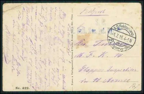 AK 1. WK Challerange deutsche Soldaten im Ort 1915 Feldpost gelaufen