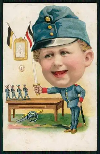AK 1. WK Kinderkopf Schwarz-Weiß-Rote und Schwarz-Gelbe Fahne 1917 Feldpost gel.