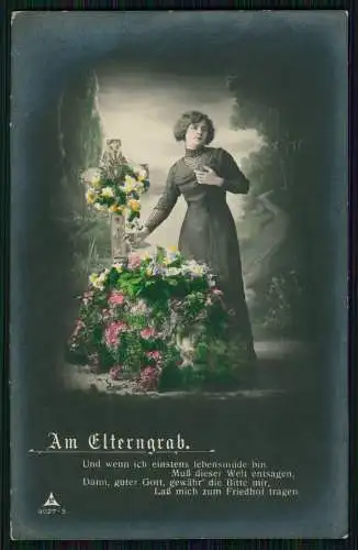 5x AK - Serie PH 9027 - Am Elterngrab Trauernde Tochter - 1918 Feldpost gelaufen