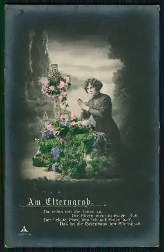 5x AK - Serie PH 9027 - Am Elterngrab Trauernde Tochter - 1918 Feldpost gelaufen