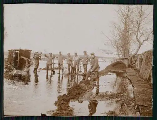 7x Foto AK 1. WK Kriegseinatz Westfront Belgien Flandern Überschwemmung Kanal ..