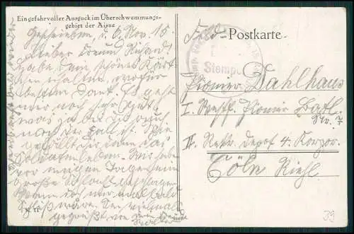 AK 1. WK deutsche Soldaten Ausguck Überschwemmungsgebiet der Aisne 1915 gelaufen