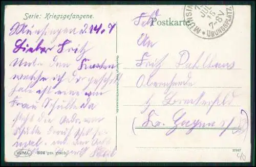 AK 1. WK Soldaten Lager POW Gefangene Engländer und Schotten 1915 Feldpost gel.