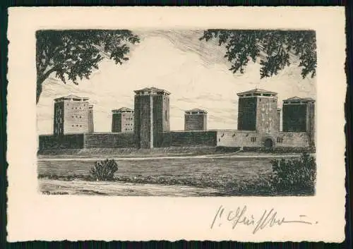 Original Radierung von K. A. Buschbaum signiert Ehrenmal Tannenberg Ostpreußen