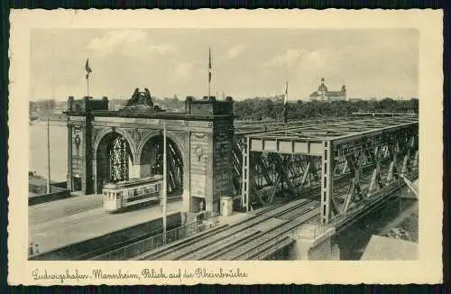 AK Ludwigshafen-Mannheim Blick auf die Rheinbrücke Konrad-Adenauer 1939 gelaufen