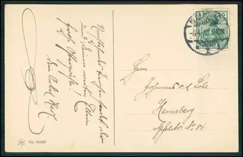 AK Litho Fröhliche Ostern Ostereihaus Küken fängt Schmetterling 1912 gelaufen