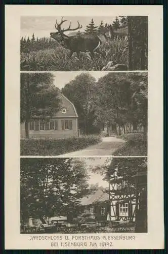 AK Plessenburg bei Ilsenburg am Harz Jagdschloss und Forsthaus-Stempel Rückseite