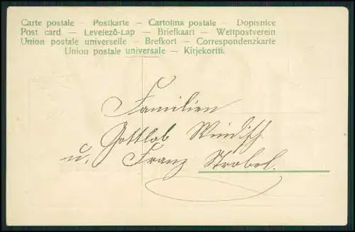 AK Ansichtskarte Postkarte Herzlichen Glückwunsch Präge Golddruck 1907 Blumen