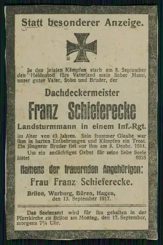 5x 1. WK - Todes Anzeigen Sterbebild deutsche Soldaten - 1914-18