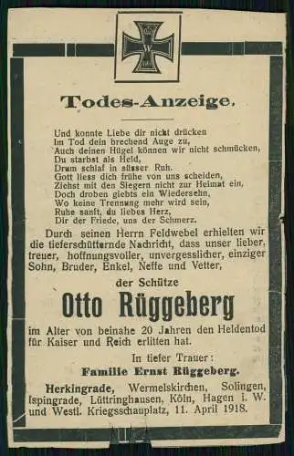 5x 1. WK - Todes Anzeigen Sterbebild deutsche Soldaten - 1914-18