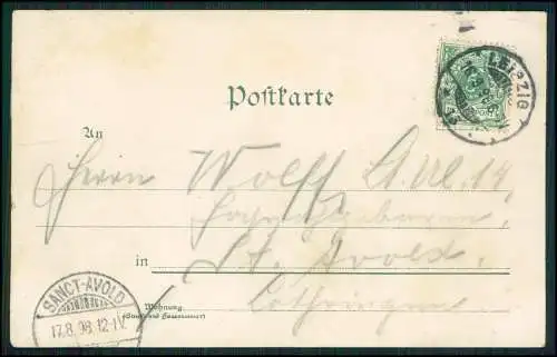 Präge-AK Fortuna sei stets dein Panier Wappen und Glücksbanner 1899 Leipzig gel.