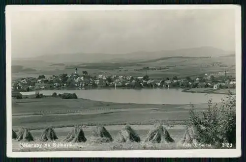 Foto AK Neumark Vseruby na Sumave, Blick zum Ort und auf den See 1915 gelaufen