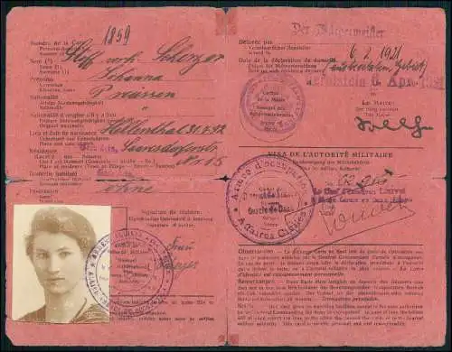 CARTE D'IDENTITÉ - Personal Ausweis - Weiblich Gerolstein Daun Passbild 1921