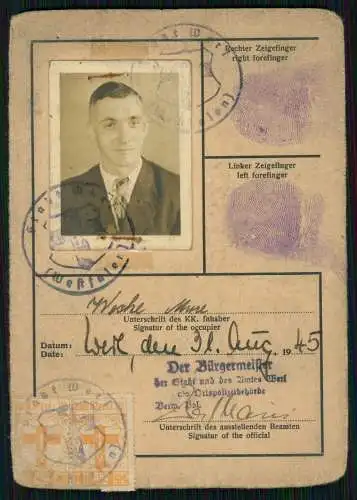 Ausweis - Passbild 08. 1945 - Werl in Westfalen - Stempel Ortspolizeibehörde ...