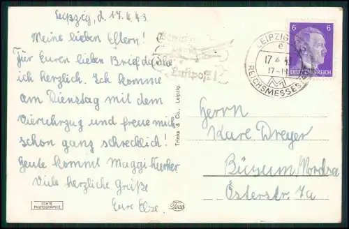 Foto AK Reichsmessestadt Leipzig Gewandhaus 1943 gelaufen