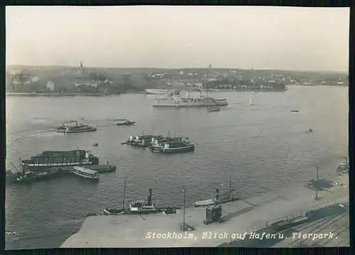 Foto Wehrmacht 17x12cm Stockholm Blick auf Hafen Dampfer Boote Tierpark 1939