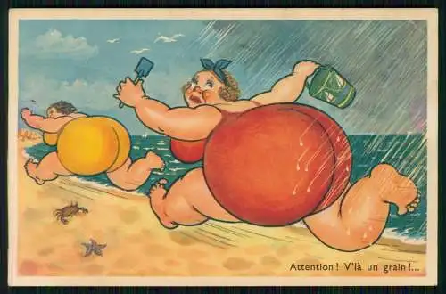 AK - Scherz Humor am Strand Regen dicke Frauen - Attention! V'là un grain!.....