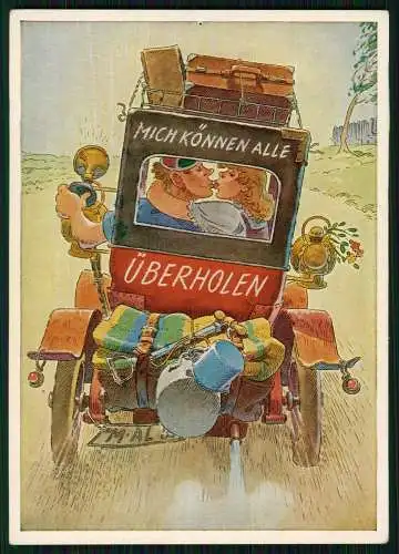 AK Scherz - Liebespaar Reise mit Postkutsche - MICH KONNEN ALLE ÜBERHOLEN