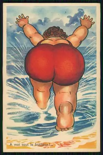 AK - Scherz am Strand dicke Frau Kopfsprung ins Wasser - A moi tout le bonheur !
