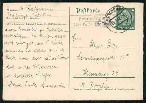 Postkarte und Brief - Ganzsache 1937 Landpoststempel Winnert über Husum Holstein