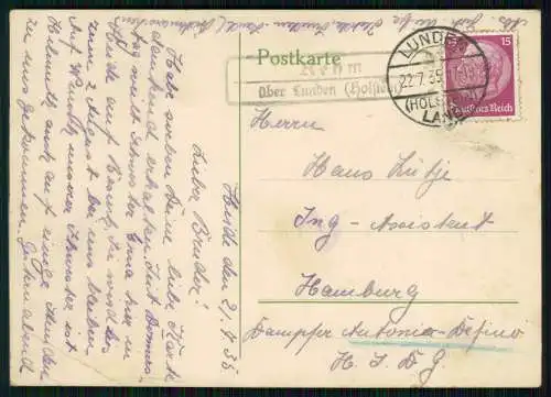 Postkarte Landpoststempel Rehm über Luden b. Heide St Peter-Ording 1935 gelaufen