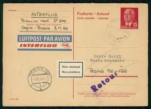 LUFTPOST INTERFLUG DDR - Sofia Prag - Retour - Non réclamé Nevyžádáno - 1964