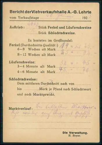 Postkarte - VIEHVERKAUFSHALLE - LEHRTE - Ferkel Schlachtschweine - 1925 gelaufen