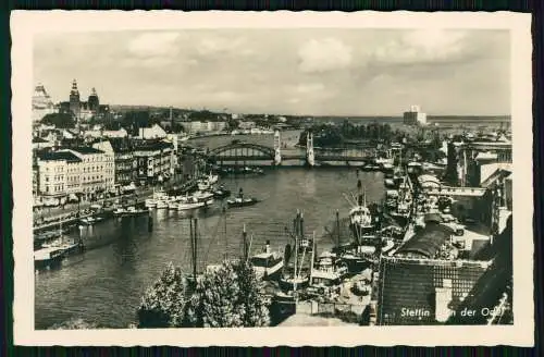 Echt Foto AK -  Szczecin Stettin Pommern - Am Bollwerk, Vogelschau, Brücke 1939